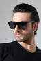 Men's Black Frame Black Glass Red Edge Detail Sunglasses - 5
