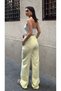 Women's Yellow Linen Loose-Fit Palazzo Trousers - 6