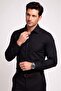 Men's Slim Fit Italian Collar Cotton Plain Black Shirt Gk 762 - 5