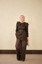 Women's Collar and Cuffed Sleeves Belted Jeans Suit Brown - 4