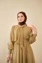 Women's Tulle Detailed Shawl Collar Waist Tie Dress Oil Green - 3