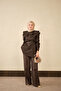 Women's Collar and Cuffed Sleeves Belted Jeans Suit Brown - 2