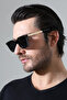 Men's Black Frame Black Glass Sunglasses with Gold Edge Detail - 5