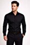 Men's Slim Fit Italian Collar Cotton Plain Black Shirt Gk 762