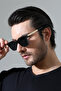 Men's Black Frame Black Glass Sunglasses with Gold Edge Detail - 2