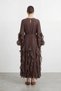 Ruffled Sleeve and Hem Dress - Brown Brown - 3