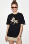 Women's Black Figured Embroidery and Bead Detailed Oversize T-Shirt 2222 60286121 - 4