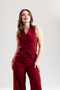 Women's Double Fabric Buttoned Vest and Trousers Set - 2