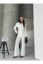Gold Button Detailed Asymmetrical Collar Blazer Trousers Suit - 5