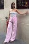 Women's Pink Linen Loose-Fit Palazzo Trousers - 6