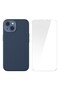 Liquid Silica Gel iPhone 14 Plus 6.7 Magsafe Silicone Case + Tempered Screen Protector Set Blue