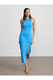 90255 Accessory Detailed Slit Knitwear Dress-Turquoise - 4
