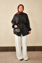 Women's Clover Pattern Satin Waist Tie Shirt Black - 3