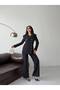 Women's Blazer Trouser Suit Black Asymmetric Collar - 6