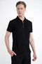 Slim Fit Stretch Cotton Zippered Polo Collar Black T-Shirt Ts 926 - 3
