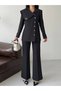 Women's Blazer Trouser Suit Black Asymmetric Collar - 2