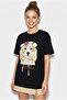 Women's Black Print and Sequin Detailed Bow Basic T-Shirt 7643 60286115 - 3