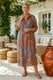 Italian Taba-Orange Shirt Collar 3/4 Sleeve Shawl Patterned Buttoned Linen Look Woven Dress 132 70 - 5