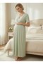 Women's Green Lace Full Length 2-Piece Maternity Nightgown Set with Dressing Gown - 4