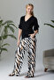 Back Lace Detailed Front Pleated Knitted Viscose Lycra Blouse / Woven Patterned Elastic Waist Non-Lycra Trouser Set - 8