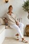 Beige Shirt Collar 3/4 Sleeve Buttoned Casual Linen Look Oversize Woven Shirt 75 72 - 6