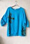 Italian Blue Pool Collar 3/4 Sleeve Washed Appliqué Casual 100% Linen Oversize Woven Blouse 80 74 - 7