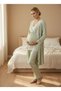 Women's Green Lace 3-Piece Maternity Pajama Set with Dressing Gown - 5