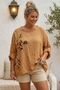 Italian Camel Pool Collar 3/4 Sleeve Washed Appliqué Casual 100% Linen Oversize Woven Blouse 80 74 - 3