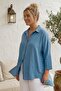 Blue Shirt Collar 3/4 Sleeve Buttoned Casual Linen Look Oversize Woven Shirt 75 72 - 4