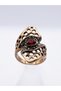 Vintage Women's Ring Bronze Authentic Jewelry Red Crystal Stone Openwork Model Adjustable - 2