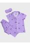Suitable for Girls and Mother Cotton Lilac Ribbon Pattern Shirt Collar Buttoned Short Sleeve Sleepwear with Eyewear Pajama Set - 3