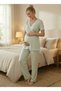 Women's Green Lace 3-Piece Maternity Pajama Set with Dressing Gown - 2