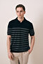 Striped Collar Black Lightweight Loose Fit Men's Knitwear T-Shirt