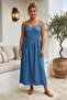 Italian Indigo Strapless Collar Buttoned Washable Adjustable Strap Tencel Woven Dress 125 50 - 2
