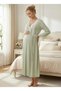 Women's Green Lace Full Length 2-Piece Maternity Nightgown Set with Dressing Gown - 3