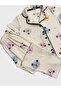 Suitable for Girl and Mother Cotton Cream Teddy Bear Pattern Shirt Collar Buttoned Short Sleeve Sleepwear with Eyewear Pajama Set - 3