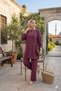 Crew Neck Side Slit Tie-Up Low Shoulder Tunic and Trousers Two-Piece Set
