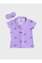 Suitable for Girls and Mother Cotton Lilac Ribbon Pattern Shirt Collar Buttoned Short Sleeve Sleepwear with Eyewear Pajama Set - 7
