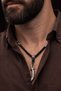 Men's Steel Necklace with Onyx and Hematite Natural Stones, Zulfikar Sword Model Steel Necklace with the Words Ya Ali Written on It. - 3