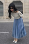 Women's Casual High Waist Pleated Indigo Long Skirt - 2