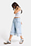 Women's Ice Color 4S6-3 Baggy Fit Maxi Length Special Design Denim Bermuda Shorts - 2