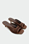 Monic Knitted Detailed Women's Bitter Brown Single Strap Slippers - 3
