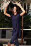 Short Sleeve Tights Lycra Bead Detail Semi-Closed Swimsuit 24198 Navy Blue - 5