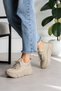 Beige Shiny Stone Detailed - Casual Women's Sneaker Lace-Up Knitwear Flexible Lightweight and Thick Sports Shoes - 3