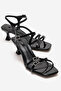 Women's Black Patent Leather Stone Buckle Ankle Strap Stylish Sandals with 5 cm Heel