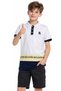 Boy's Chtr Written Coat of Arms Embroidered Button Closure White Color Polo Collar T-Shirt - 2