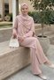 Powder Satin Set with Shawl Detail on the Shoulder - 5