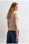 Women's Stone Color Square Neck T-Shirt & Blouse, Lycra Ribbed Camisole Fabric - 4