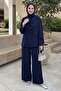 Cobalt Blue Satin Suit with Shawl Detail on the Shoulder