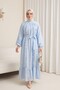 Ruffled Front, Belted Waist, Elastic Sleeves, Lined Cupra Dress - Baby Blue